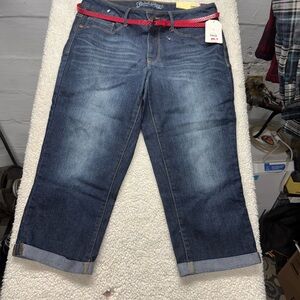 Dark Blue Jeans with Red Belt, brand new, size 12